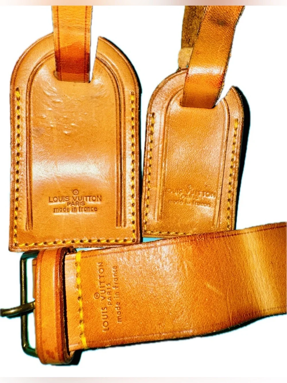 Louis Vuitton 3 piece Vachetta Leather Luggage Tags & Strap Set
